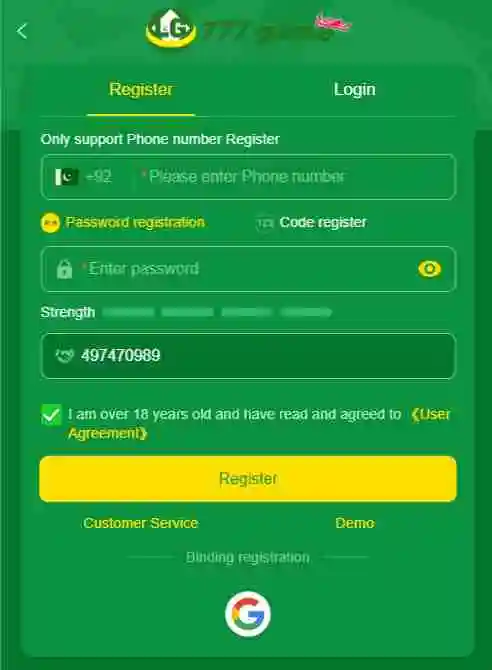 LG 777 Game register
