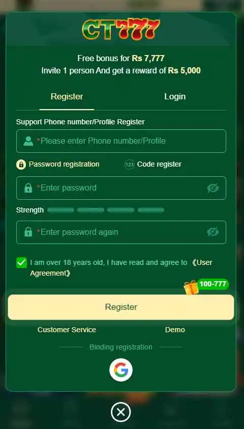 CT777 Game register